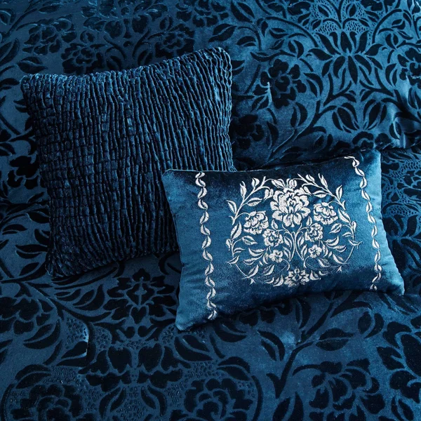 Home Essence Edith 5 Piece Faux Velvet Comforter Set - Size: King, Blue
