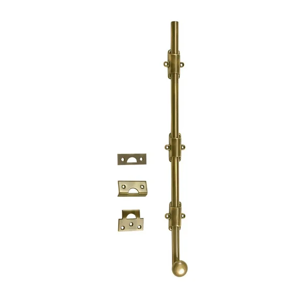 idh by St. Simons 11280-005 18 in. Heavy Duty Surface Bolt with Round Knob, Antique Brass