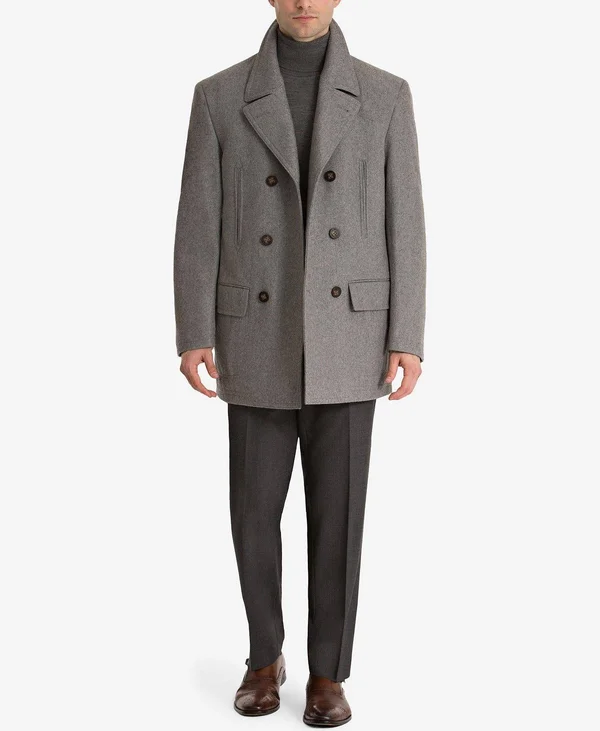Lauren Ralph Lauren Luke Wool-Blend Classic-Fit Peacoat - Medium Grey