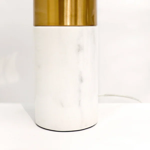 Pasargad Home PMT-29011 25 in. Modern Marble & Metal Pillar Rhoda Table Lamp with Light E27 Bulb White & Gold