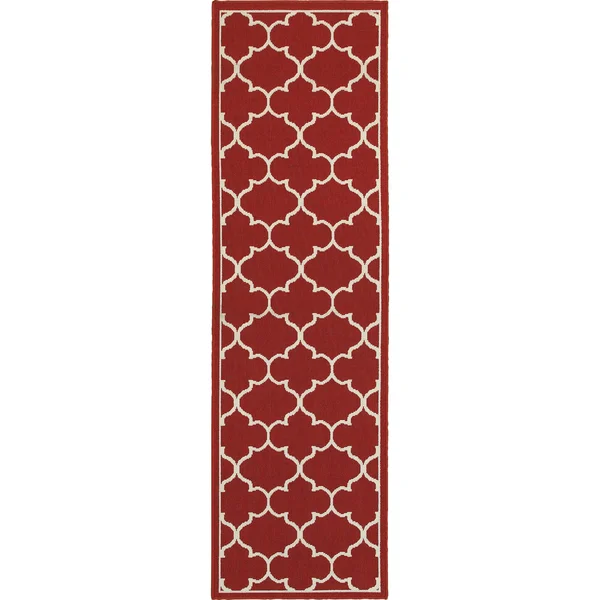 Style Haven Scalloped Lattice Red/ Ivory Indoor Outdoor Rug - 2&3 x 7&6 (2&3x22X7&6x22)