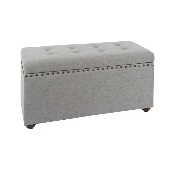 Penelope Nail Head Storage Bench Light Gray - Silverwood