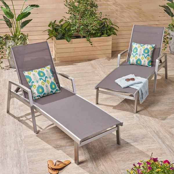 Patio Chaise Lounge in Gray Finish - Set of 2
