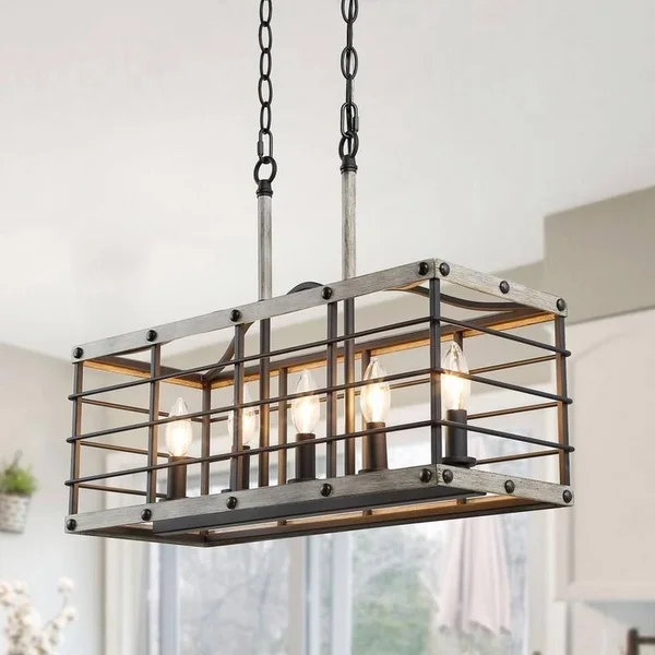 LNC Home 6N2INATOP13552Q6 Lacerta - Five Light IslandDark Grey/Light Wood Finish