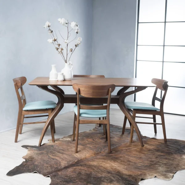 Kloss Curved Leg Rectangular 5-Piece Dining Set, Dark Grey/ Natural Walnut Finish, Gray