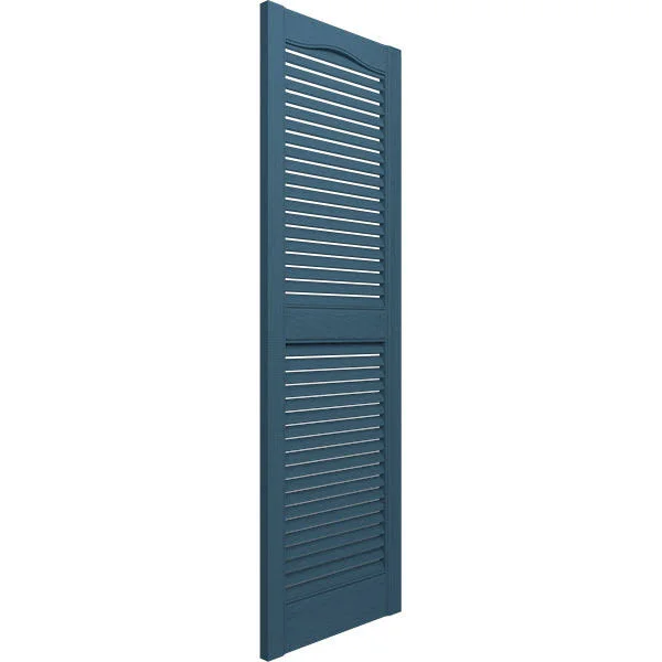 12 inchw x 69 inchh Lifetime Vinyl - Custom Straight Top Center Mullion, Open Louver Shutters, Classic Blue