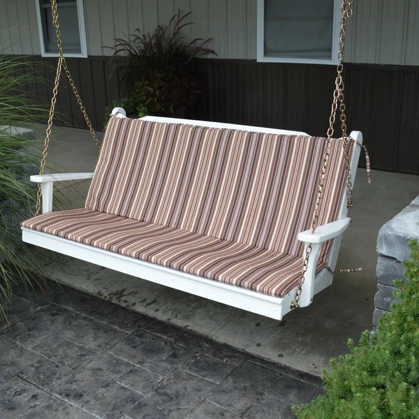 A & L Furniture Sundown Agora Hinged Seat and Back Full Bench Cushion Orange Stripe, Size: 5 ft.