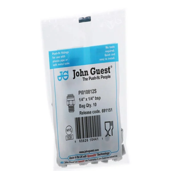 John Guest PI010812S-10PK Adapter - 1/4 in Tube Od, pk10