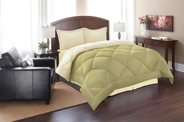 Elegant Comfort Goose Down Alternative Reversible 2pc Comforter Set, Twin, Sage/Cream, 66 x 86