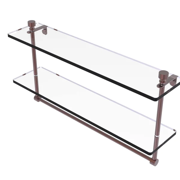 Allied Brass Foxtrot Collection Two Tiered Glass Shelf with Integrated Towel Bar - Antique Copper - 22 inch