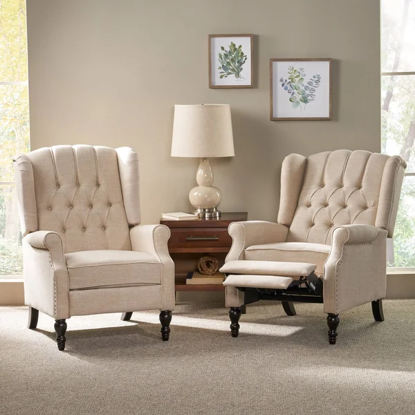Elizabeth Contemporary Tufted Fabric Recliner (Set of 2) Navy Blue