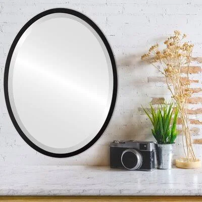 Javion Framed Oval Mirror - Rubbed Black Ivy Bronx Finish: Matte Black - Size: 25.12x22 H x 37.12x22 W