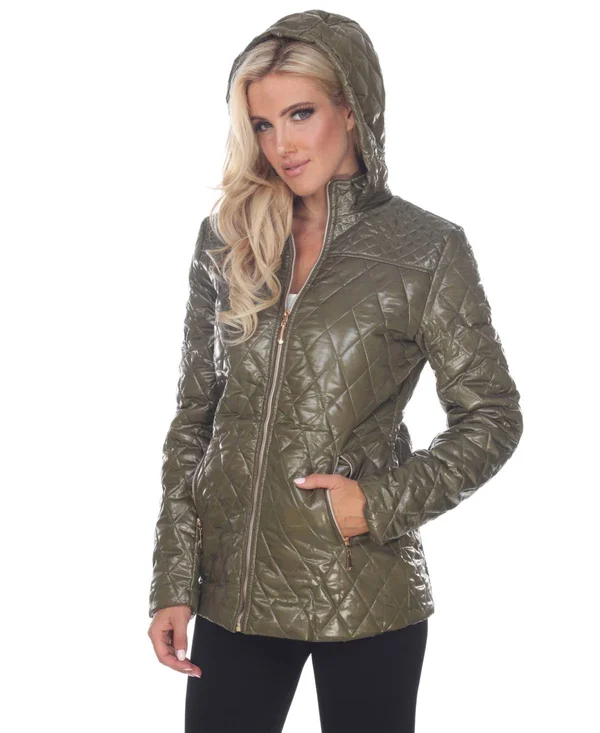 White Mark 889-02-M Women Puffer Coat - Navy Blue Medium