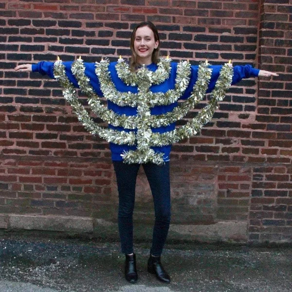 Light Up Menorah Hanukkah Sweatshirt - Unisex - Blue Unisex Large
