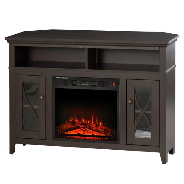 HOMCOM 2-in-1 Wood Corner TV Stand with Media Center Console and Electric Fireplace, LED Flame, Fits 55x22 TV - Dark Coffee