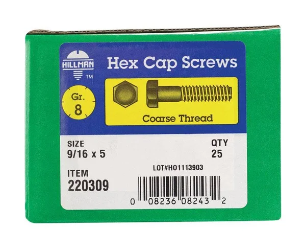 Hillman 9/16 in. Dia. x 5 in. L Heat Treated Steel Hex Head Cap Screw 25 Pk