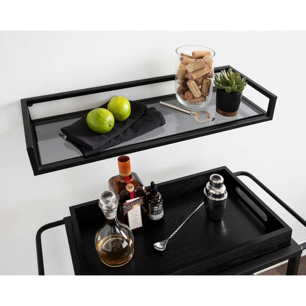 Kate and Laurel Blex Metal and Glass Wall Shelf - 18x8x15 - Black