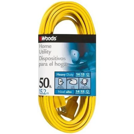 Woods 0835 SPT-3 14/3 Flat Utility Extension Cord Yellow 50-Feet