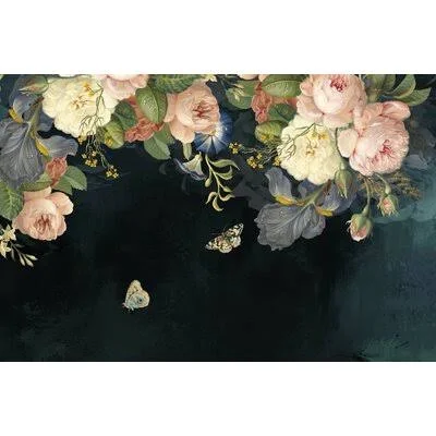 Dark Floral Oil Painting Peony Flower Textured Wall Mural House of Hampton Size: 75x22 L x 112x22 W