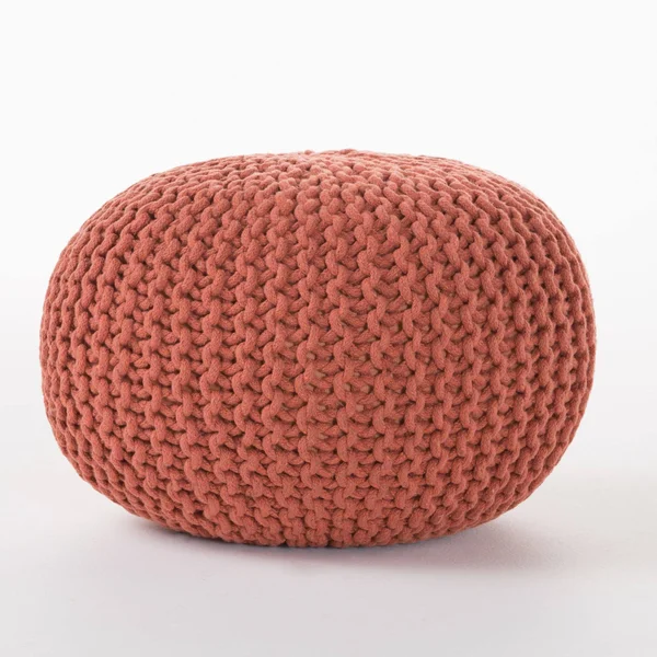 20x22 Coral Orange Contemporary Hand Knitted Pouf Ottoman