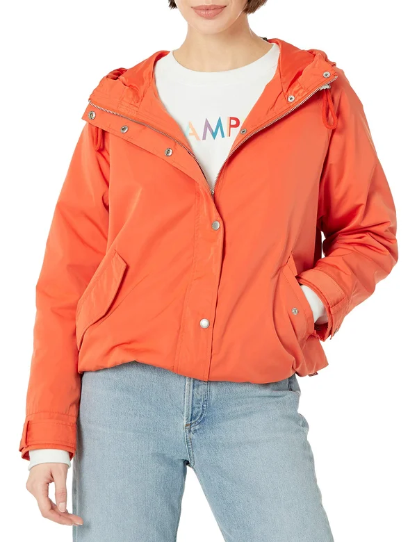 Levi&s Women's Hooded Peached Nylon Zip Front Rain Jacket