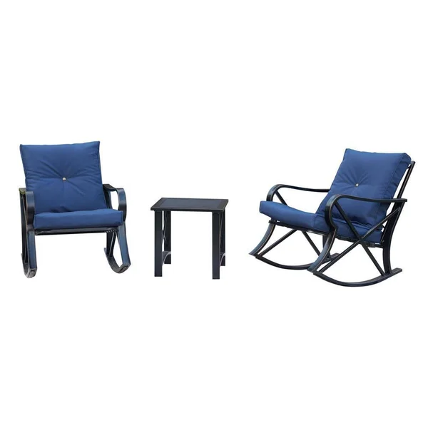 Patio Festival 3-Piece Outdoor Rocker Conversation Set w/ Cushions - Blue