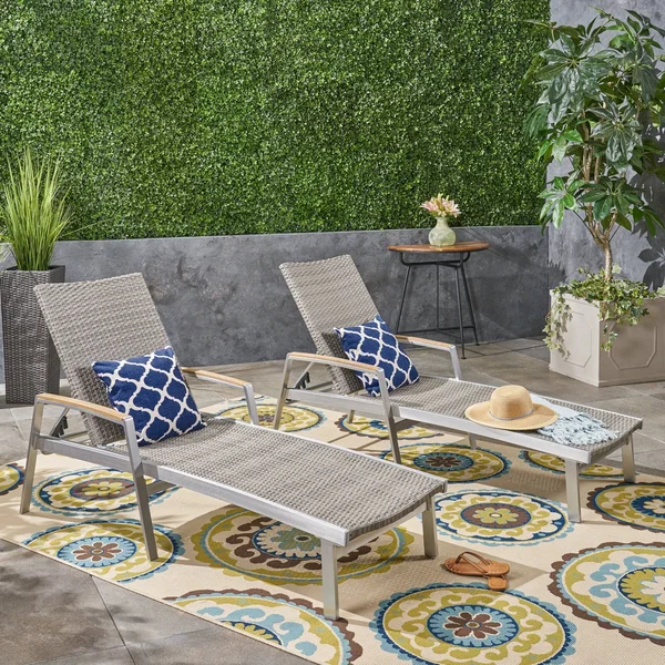Patio Chaise Lounge in Gray Finish - Set of 2