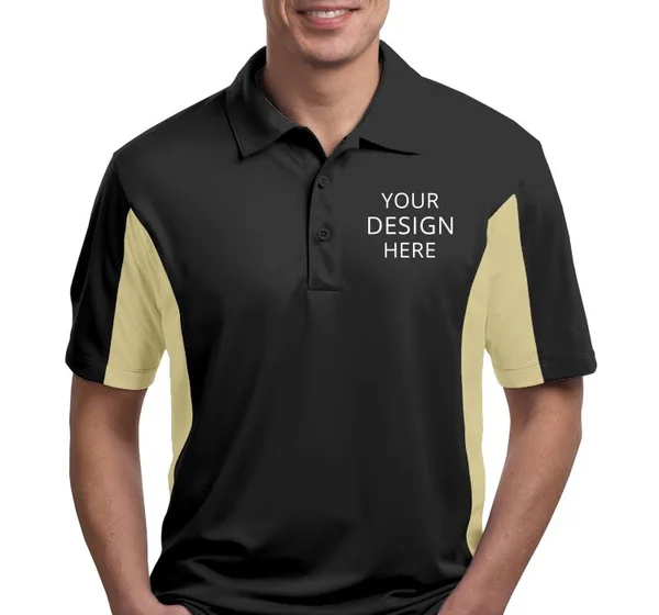 Custom Embroidered Sport - Tek Men's Polo Shirts - Men's Side Blocked Micropique Sport-wick? Coaches Polo, Size: XL, Black/Veg