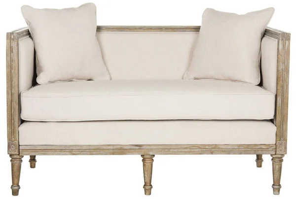 Safavieh Leandra French Country Settee - Beige/Rustic Oak, 53 inches x 28.8 inches x 31.5 inches