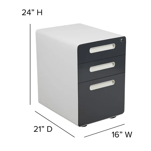 24x22 Black and Gray Ergonomic 3-Drawer Mobile Locking Filing Cabinet with Frame