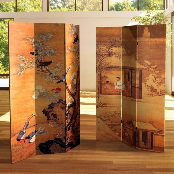 Oriental Furniture 6 ft. Tall Double Sided Chinese Landscapes Canvas Room Divider