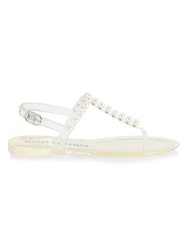 Stuart Weitzman Goldie Jelly Flat Sandals, CLEAR. Shine Rubber, Size: 4 Medium