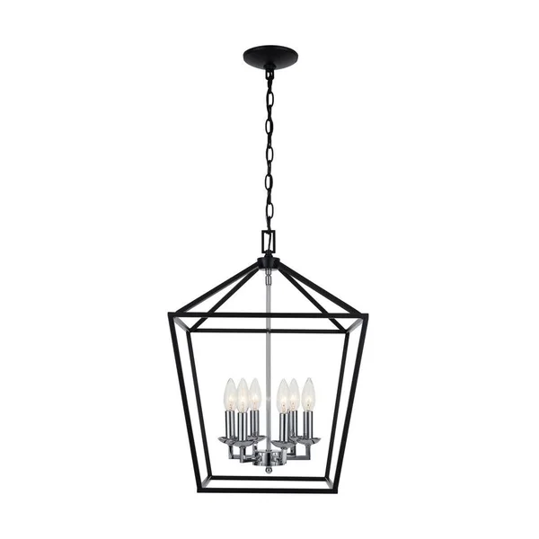 Home Decorators Collection Weyburn 6-Light Black and Polished Chrome Caged Chandelier