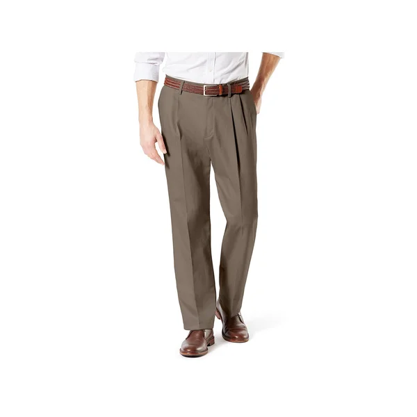 Dockers Big & Tall Classic Fit Signature Khaki Lux Cotton Stretch Pleated Pants - 48 32, Brown