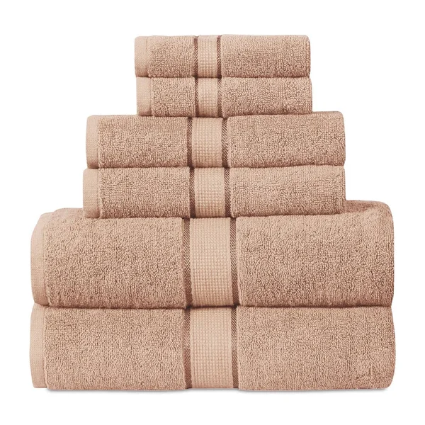Luxurious 100% Cotton Absorbent 600 GSM 6 Piece Bathroom Towel Set 2 Washcloths, 2 Hand Towels, 2 Bath Towels - Taupe