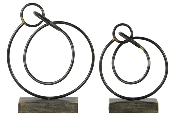 Metal Abstract Sculpture with Rectangular Base - Set of Two, Gray