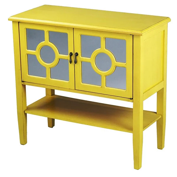 Heather Ann 2-Door Console Cabinet with Mirror Insert and Bottom Shelf Turquoise