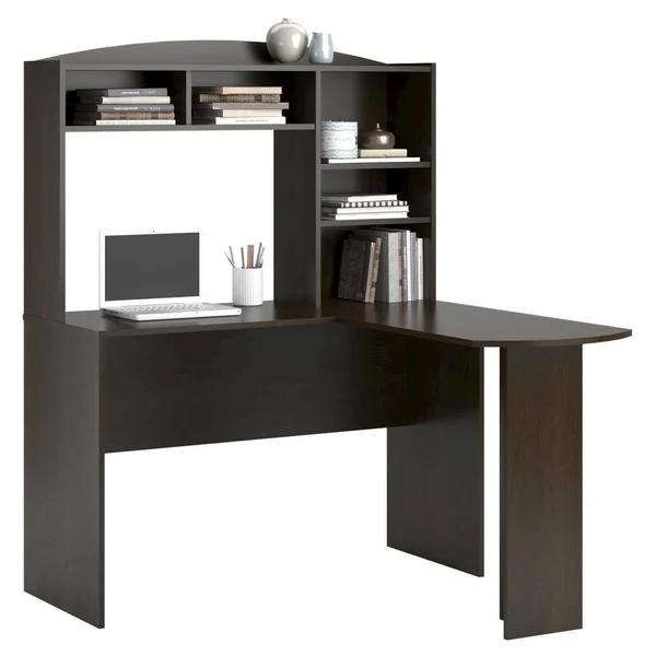 Danford Wood L Shaped Computer Desk with Hutch Espresso - Room & Joy