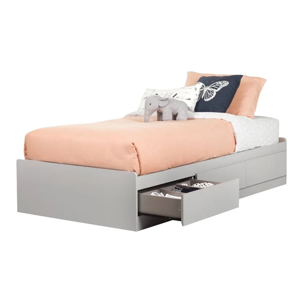 South Shore Reevo Twin Mates Bed with 3 Drawers, Soft Gray