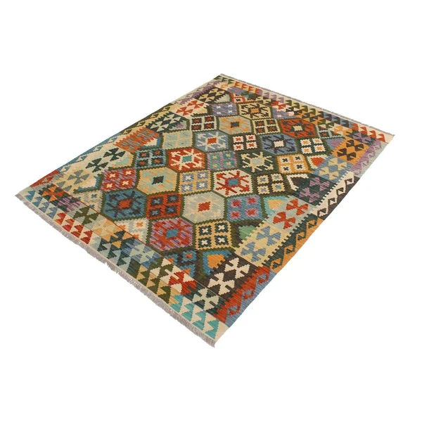 Geometric Kilim Elba Blue Rust Hand Woven Area Rugs