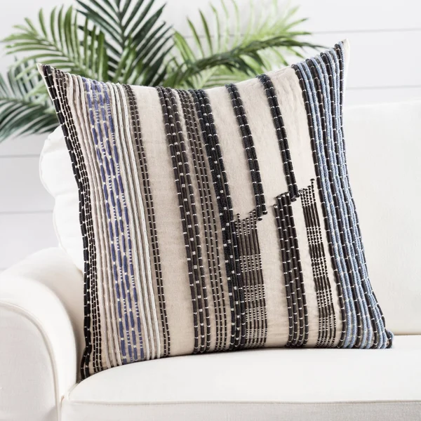 Nikki Chu by Jaipur Living Nova Cream/ Black Stripe Poly Throw Pillow 22x22x22x22