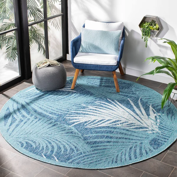Safavieh Courtyard Deana Indoor/ Outdoor Rug - 6&7x22 x 6&7x22 Round - Aqua/Navy