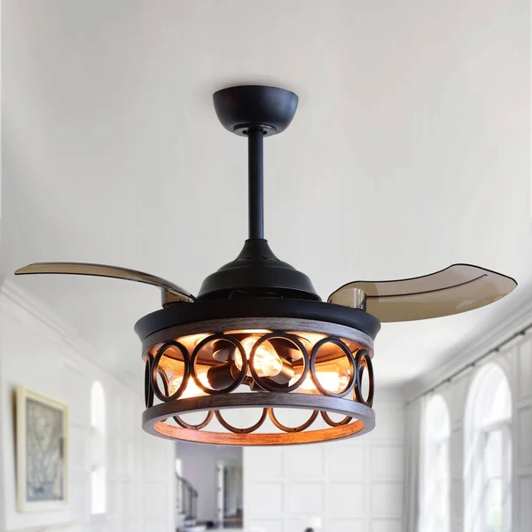 36-Inch Metal Chandelier Retractable 3-Blade Ceiling Fan with Wall Switch
