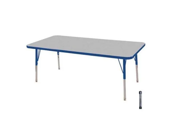 Ecr4kids 30x22 x 60x22 Adjustable Rectangular Activity Table - Grey-Blue - Chunky Leg