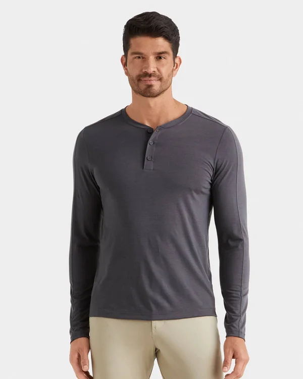 Men's Wool Henley - Rhone Trek Merino Wool Henley, Asphalt, XXL