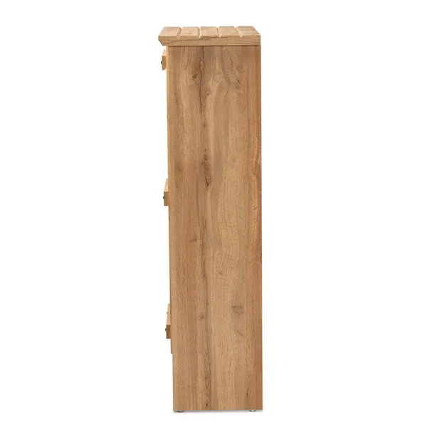 Bowery Hill Natural Oak Browned Wood 1-Door Shoe Cabinet