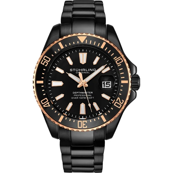 Stuhrling 3950A 3 Aquadiver Date Stainless Steel Green Dial Mens Watch