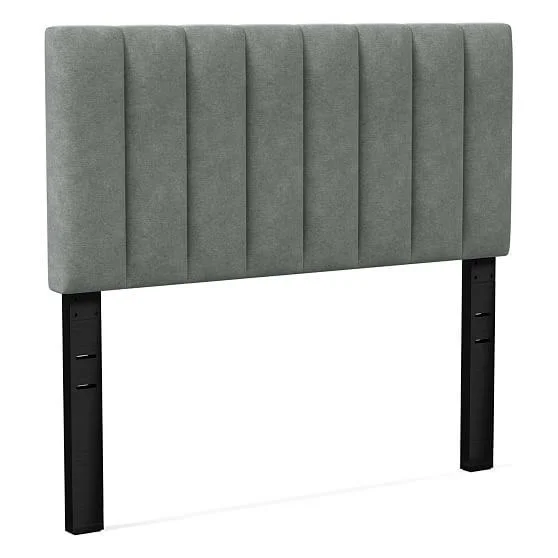Channel Tufted Headboard, Queen, Distressed Velvet, Mineral Gray