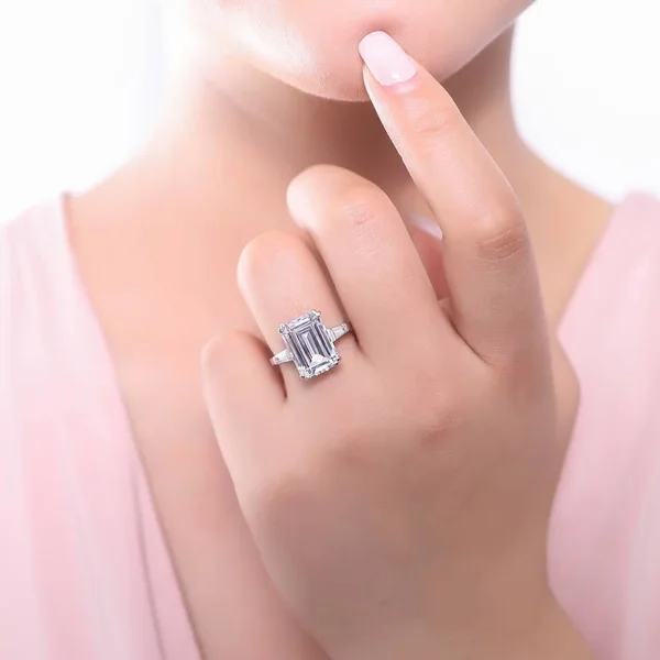 Berricle Sterling Silver Emerald Cut Cubic Zirconia CZ Statement Solitaire Wedding Engagement Ring 8.7 CTW Size 6