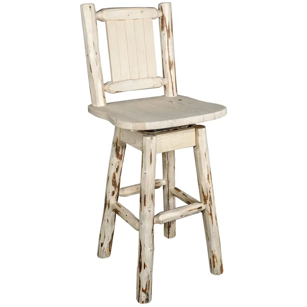 Montana Collection Barstool w/ Back & Swivel w/ Laser Engraved Moose Design, Clear Lacquer Finish